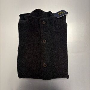NWT Polo Ralph Lauren Wool Cashmere Blend Button Cardigan Dark Gray Charcoal XL